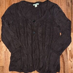 St. John’s Bay Brown Cable Knit Quarter Sleeve Cardigan Sweater Women’s Small